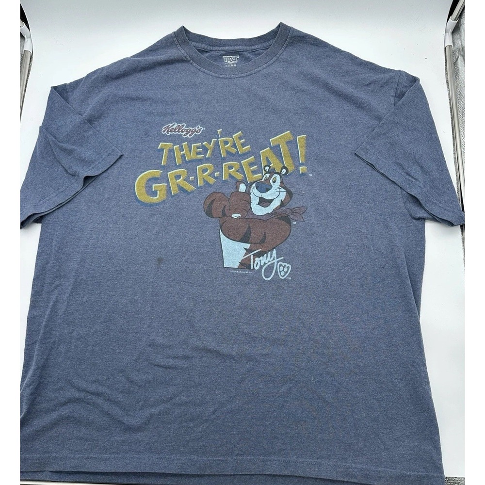 Kellogg's Tony The Tiger They're Great T Shirt Mens XXL Blue Grey 2006 Graphic